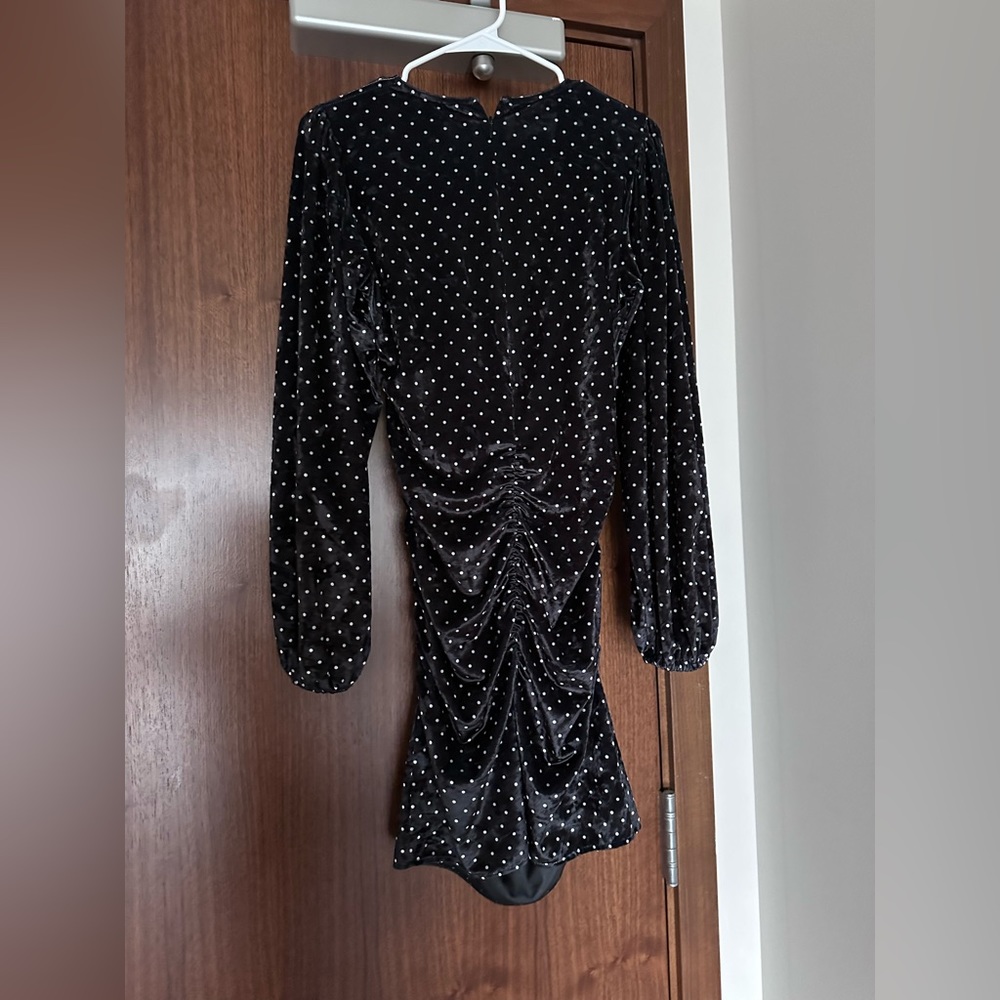 Ganni ruched polka-dot velvet mini dress, 34